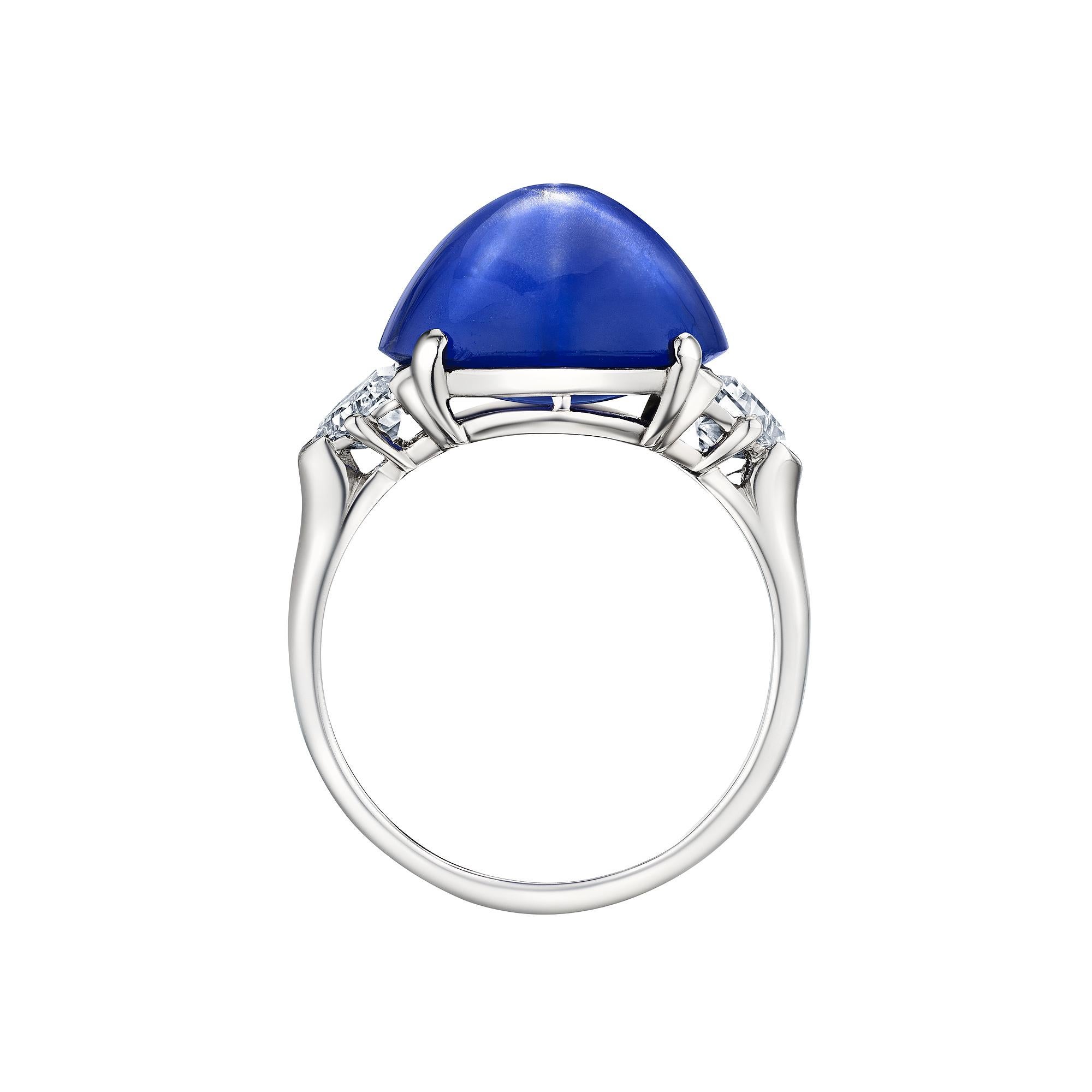 Modernist Marcus & Co. Natural Burmese Cabochon Star Sapphire Diamond Platinum Ring For Sale