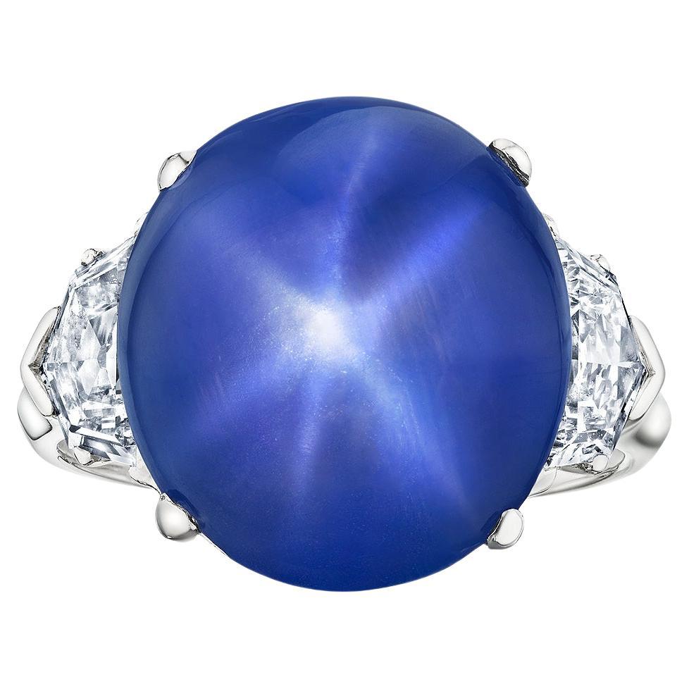 Marcus & Co. Natural Burmese Cabochon Star Sapphire Diamond Platinum Ring For Sale