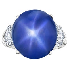 Marcus & Co. Natural Burmese Cabochon Star Sapphire Diamond Platinum Ring