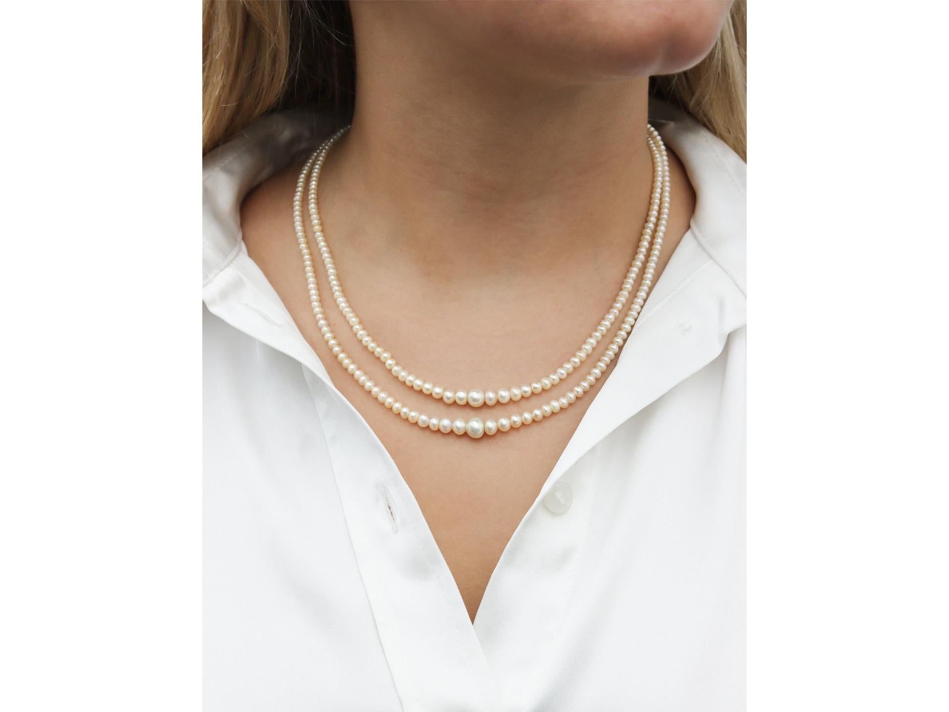 Marquise Cut Marcus & Co. natural pearl and diamond necklace, circa 1915. For Sale