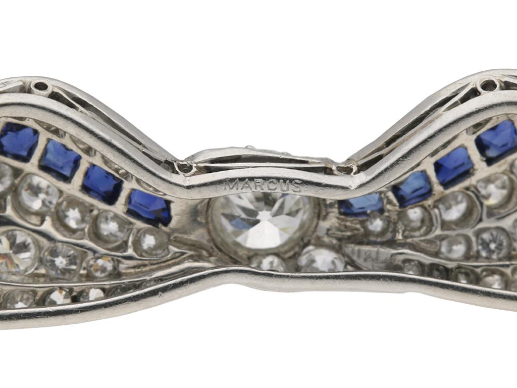 Marcus & Co. Sapphire and Diamond Bow Brooch, American, circa 1935 In Good Condition For Sale In London, GB