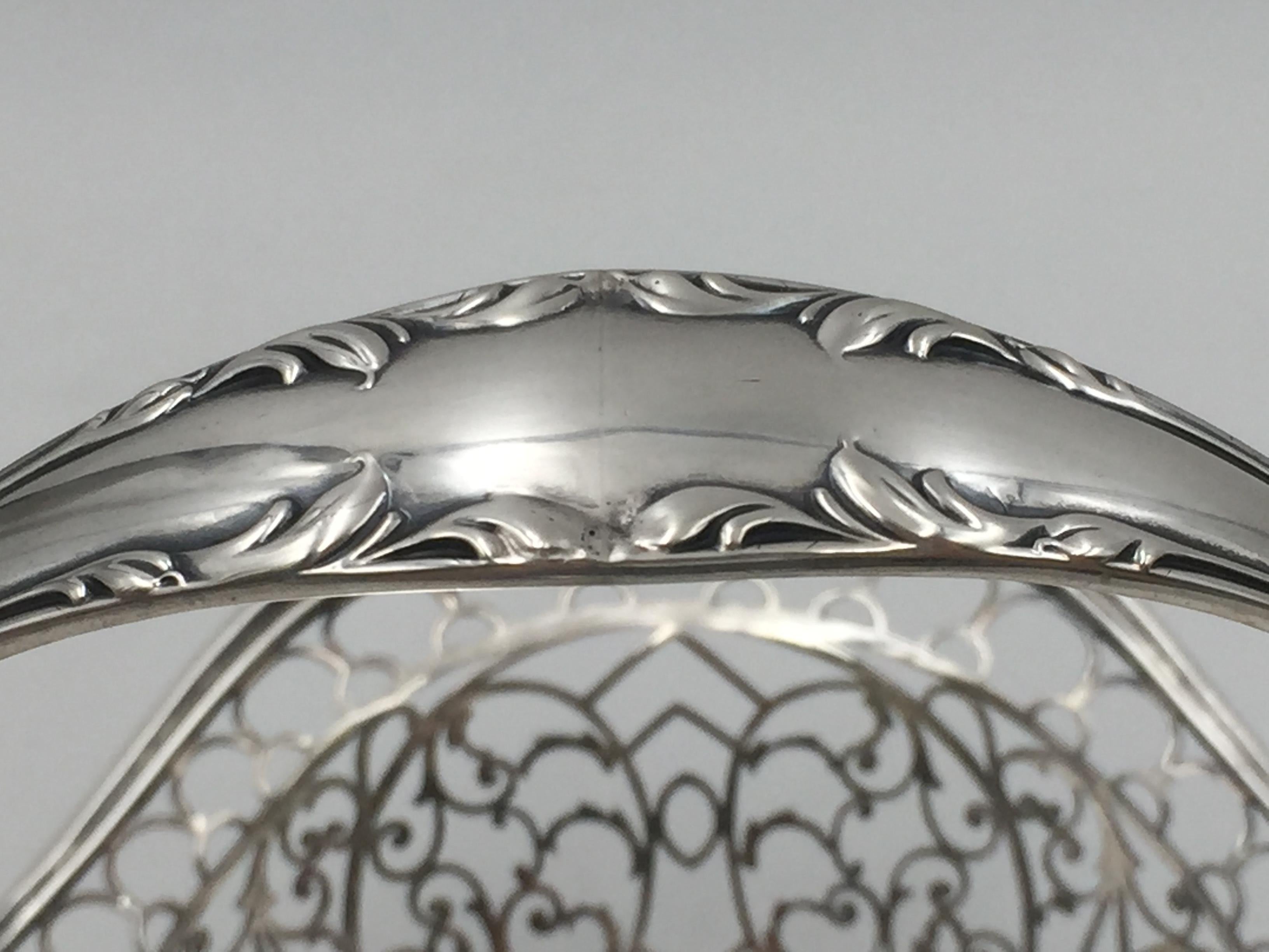 Marcus & Co. Sterling Silver Pierced Flower Fruit Basket Bowl In Good Condition For Sale In New York, NY