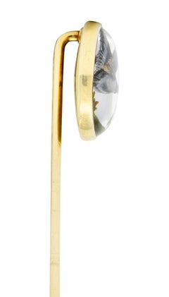Marcus & Co. Victorian Painted Carved Rock Crystal 14 Karat Gold Stickpin