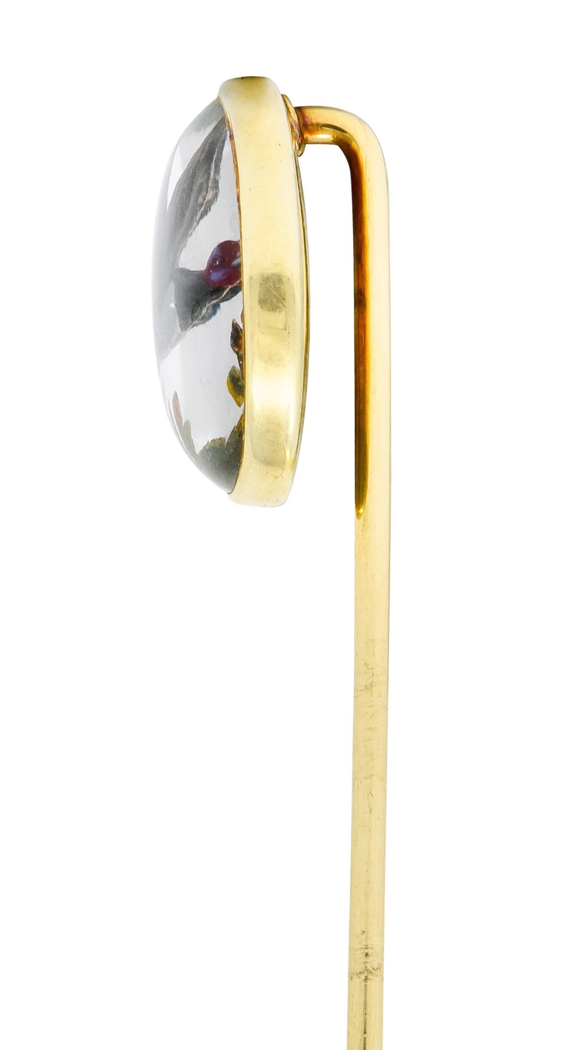 Women's or Men's Marcus & Co. Victorian Painted Carved Rock Crystal 14 Karat Gold Stickpin