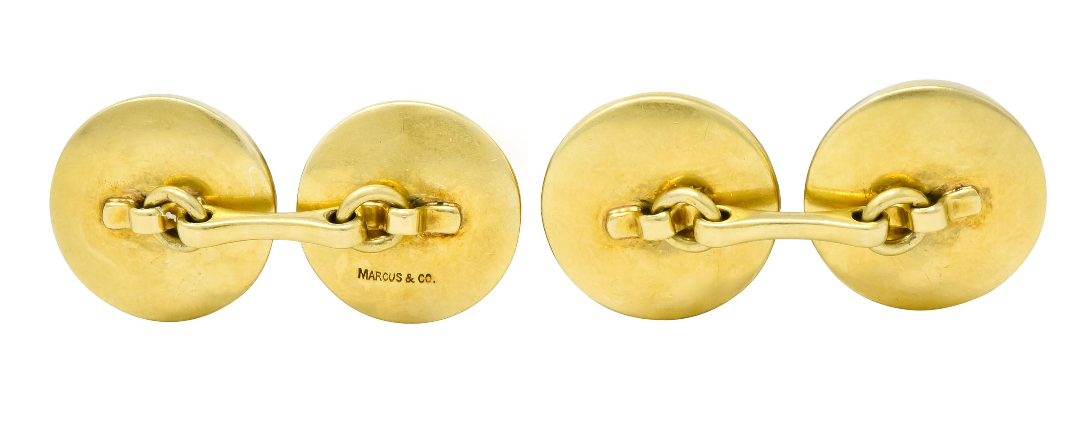 Women's or Men's Marcus & Co. Victorian Painted Rock Crystal 14 Karat Gold Mens Fishing Cufflinks