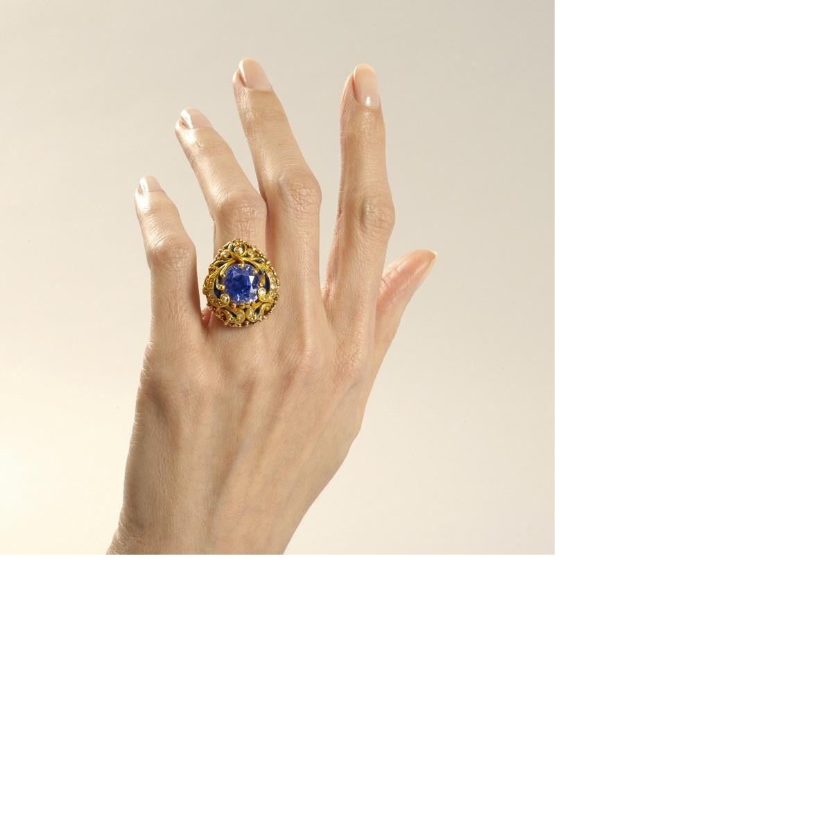 Women's Marcus & Company Art Nouveau Sapphire, Diamond, Gold and Enamel Ring