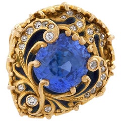 Antique Marcus & Company Art Nouveau Sapphire, Diamond, Gold and Enamel Ring