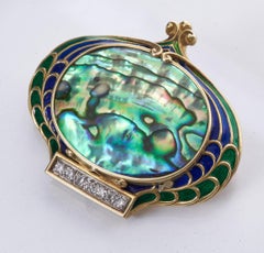 Marcus & Company Museum Quality Gold Diamond and Enamel Art Nouveau Brooch