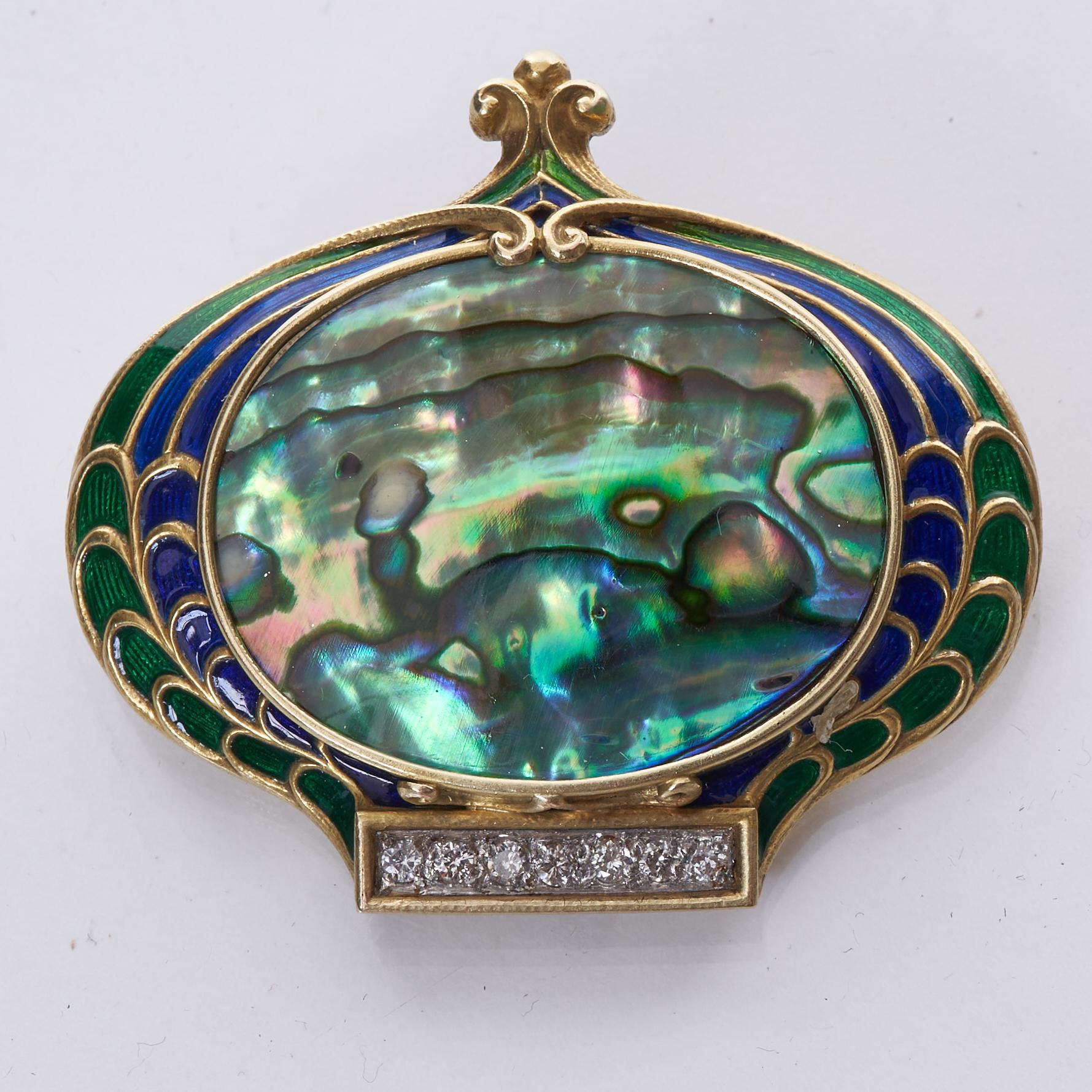 Women's Marcus & Company Museum Quality Gold Diamond and Enamel Art Nouveau Brooch