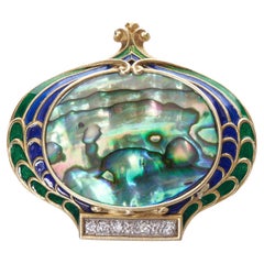 Marcus & Company Museum Quality Gold Diamond and Enamel Art Nouveau Brooch