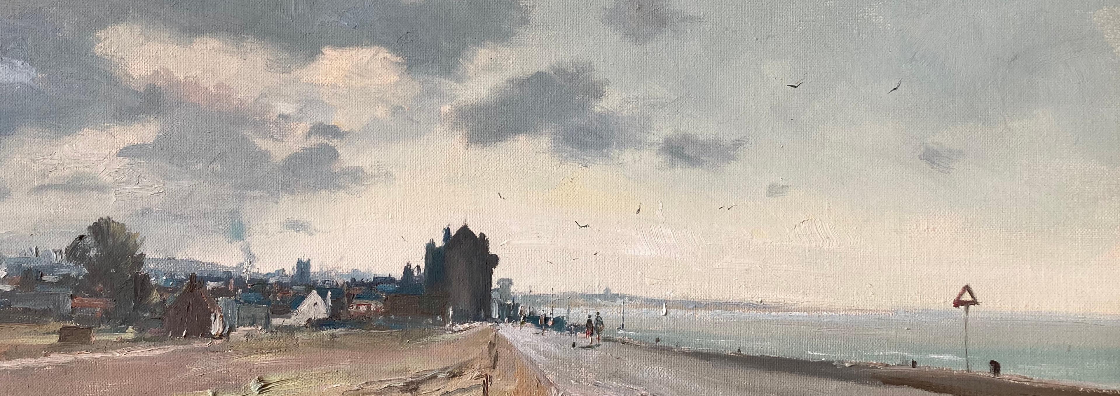 Marcus Ford, Aldeburgh beach,  Impressionist scene - Gray Landscape Painting by marcus ford