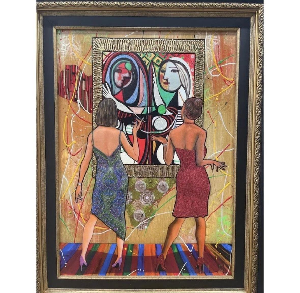 This is an MARCUS GLENN Embellished Giclee “ A Day At The Masters Including Picasso”. In excellent condition. Measures 34x28