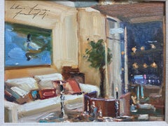 "Escena Interior de la Casa de Mónaco del Artista" con Pintura de Patos, Sofá Velas Silla