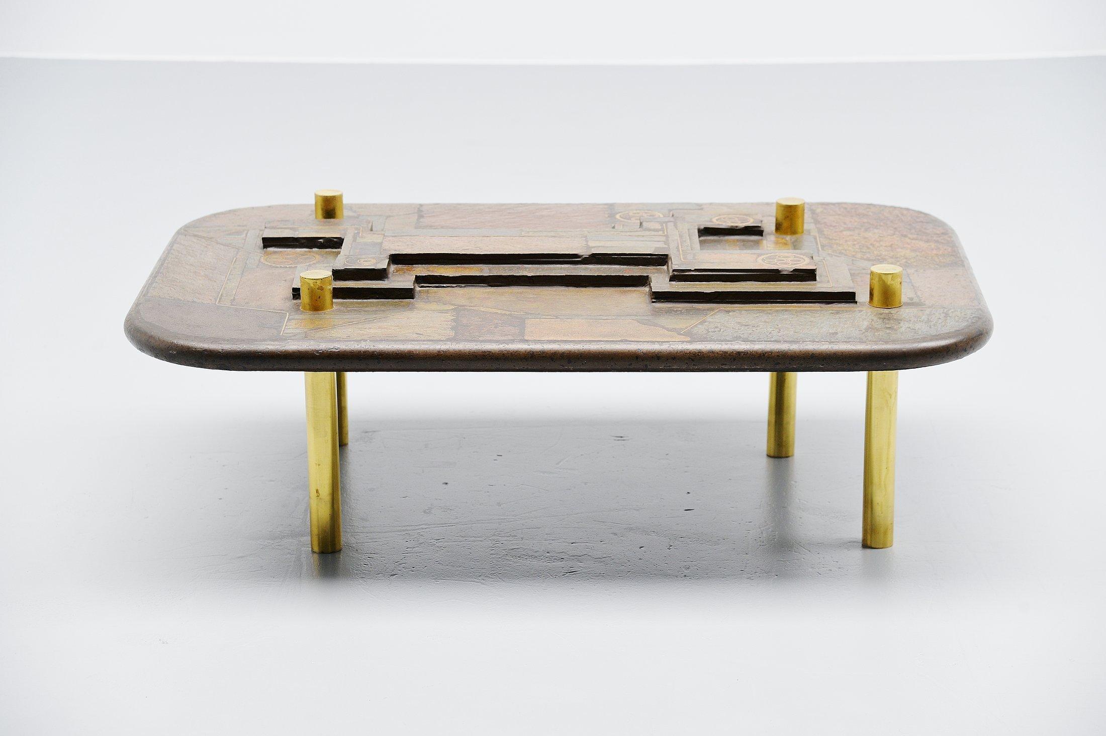 Very nice one off unusual shaped coffee table designed and made by Marcus Kingma, Holland 1993. Marcus was the brother of Paul Kingma who started making these tables in the 1960s. Marcus helped Paul making table at the end of his career and