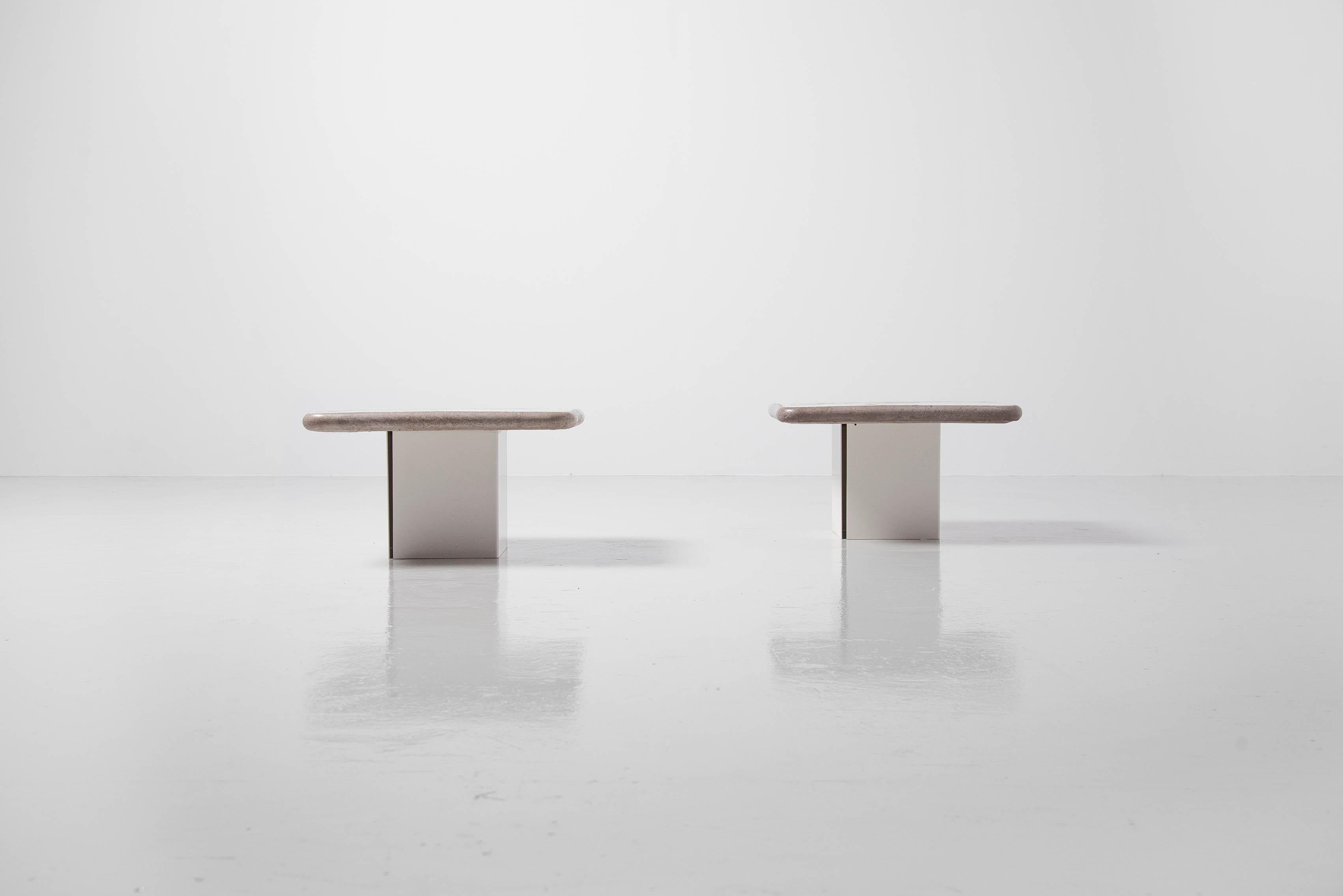Cold-Painted Marcus Kingma White Marble Side Tables Holland 1987