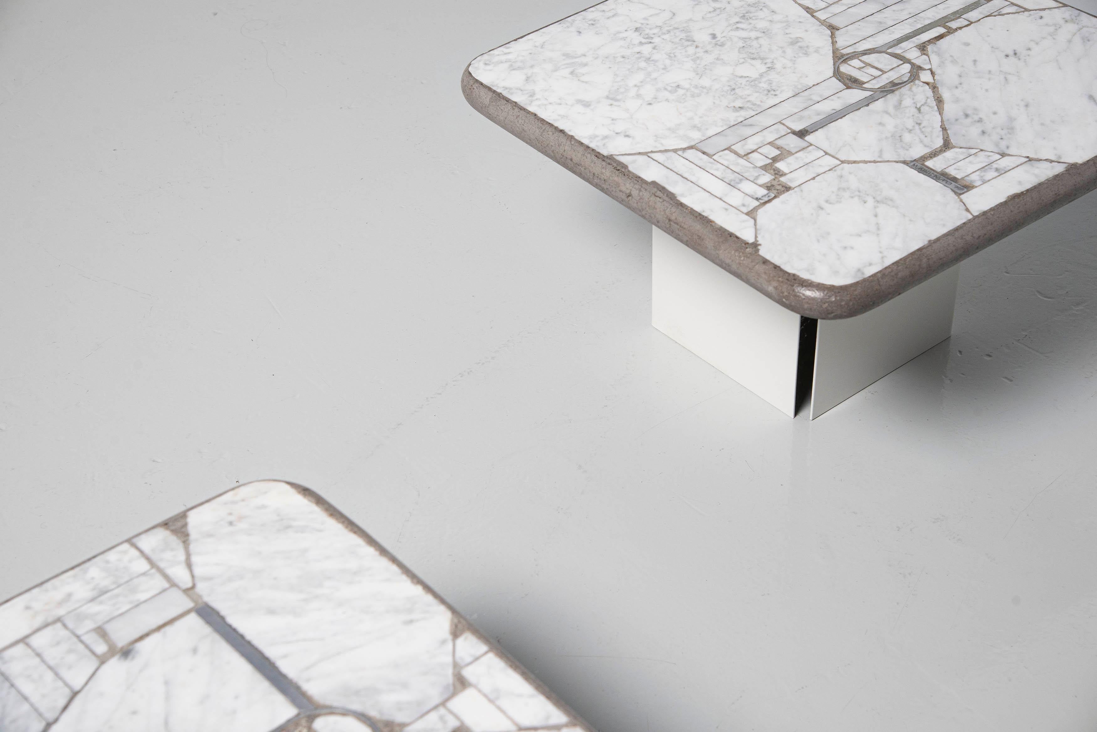 Metal Marcus Kingma White Marble Side Tables Holland 1987