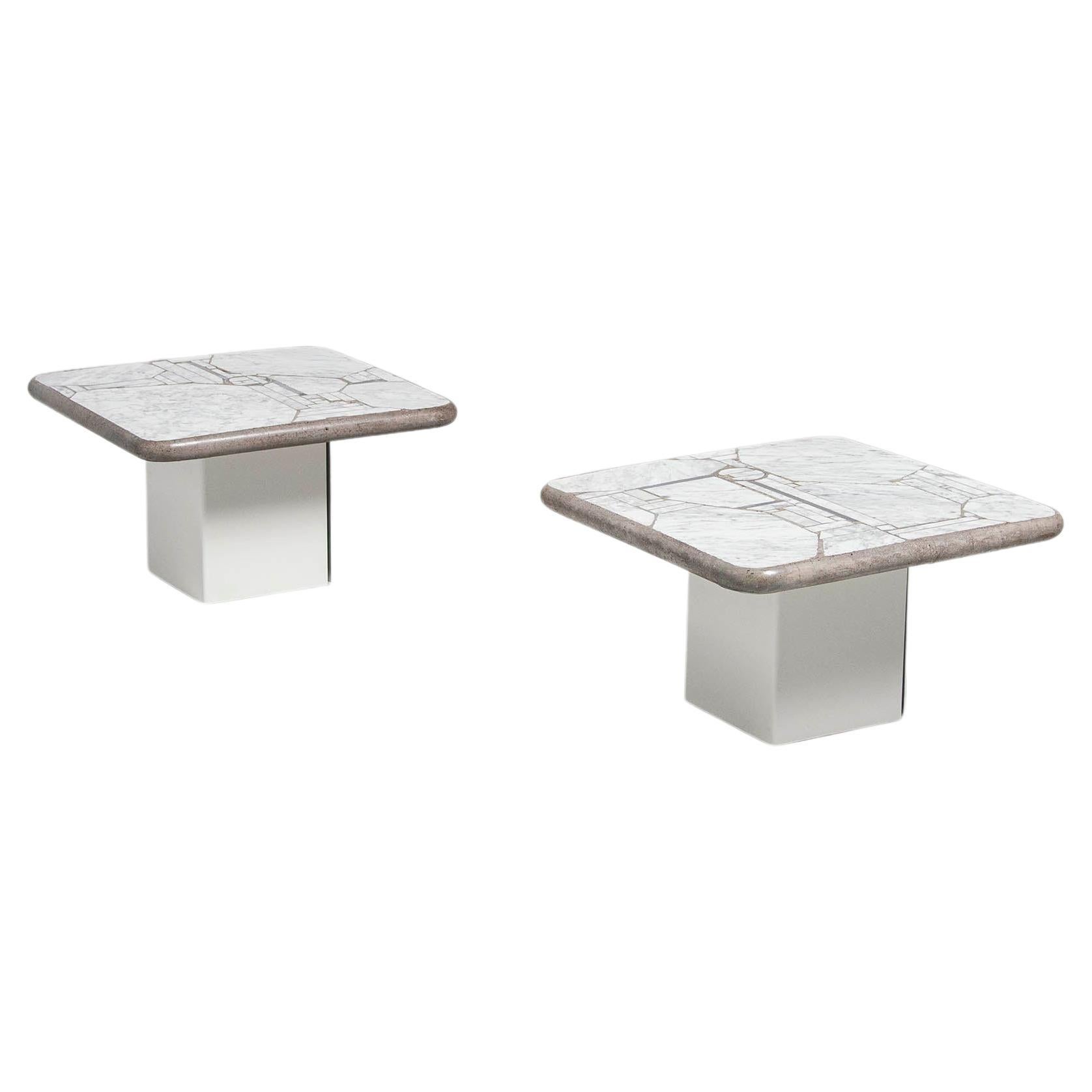 Marcus Kingma White Marble Side Tables Holland 1987