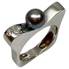 Marcy Feldman Black Pearl and Diamond Art Ring