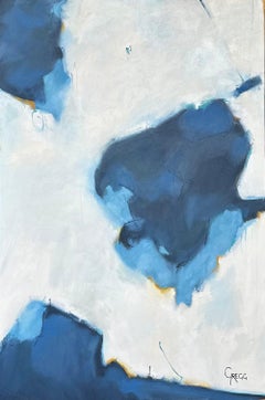 Marcy Gregg, "Sing for Joy", Blue and White Abstract Oil Painting on Canvas