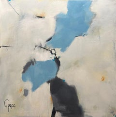 "Strong Enough", peinture à l'huile abstraite sur toile bleue et blanche de Marcy Gregg