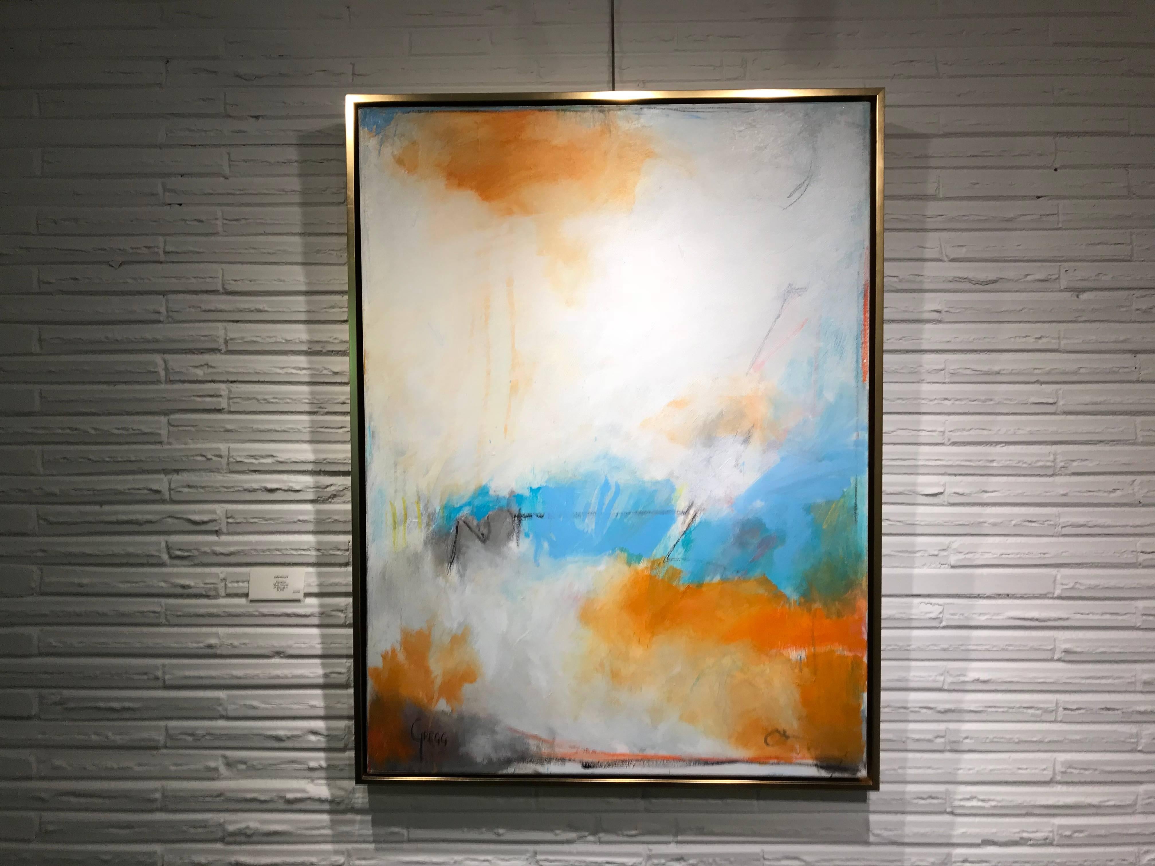 This abstract painting by American artist Marcy Gregg is framed in a gold floater frame, making the framed size 41.5 x 31.5.  The artist signed this piece on the bottom left.

We stumbled upon Marcy Gregg and immediately knew her work would be a