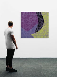 Black Crescent Textile-Inspired Geometric Abstract Painting, 38 x 40 in