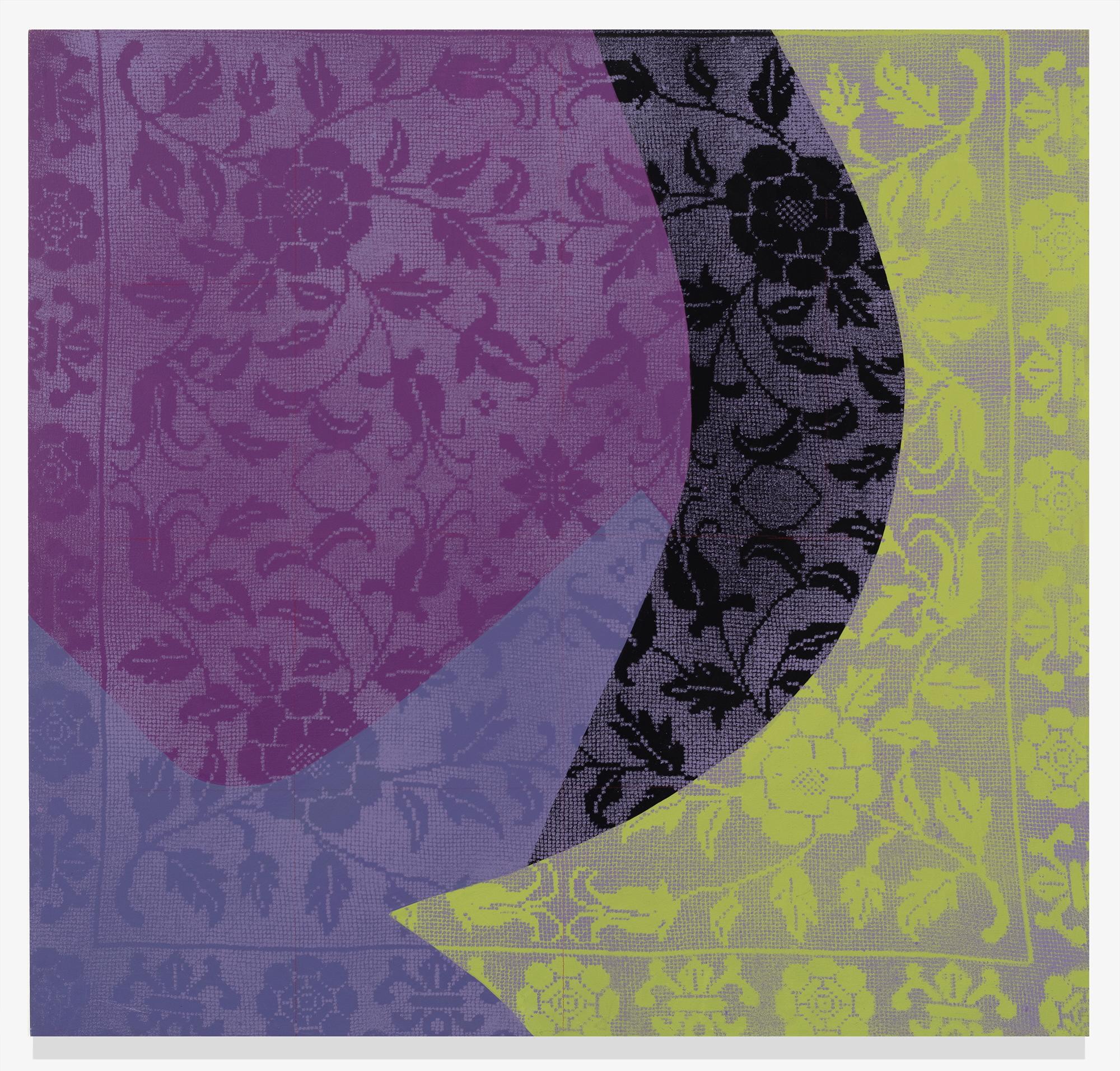 Black Crescent Textile-Inspired Geometric Abstract Painting, 38 x 40 in
