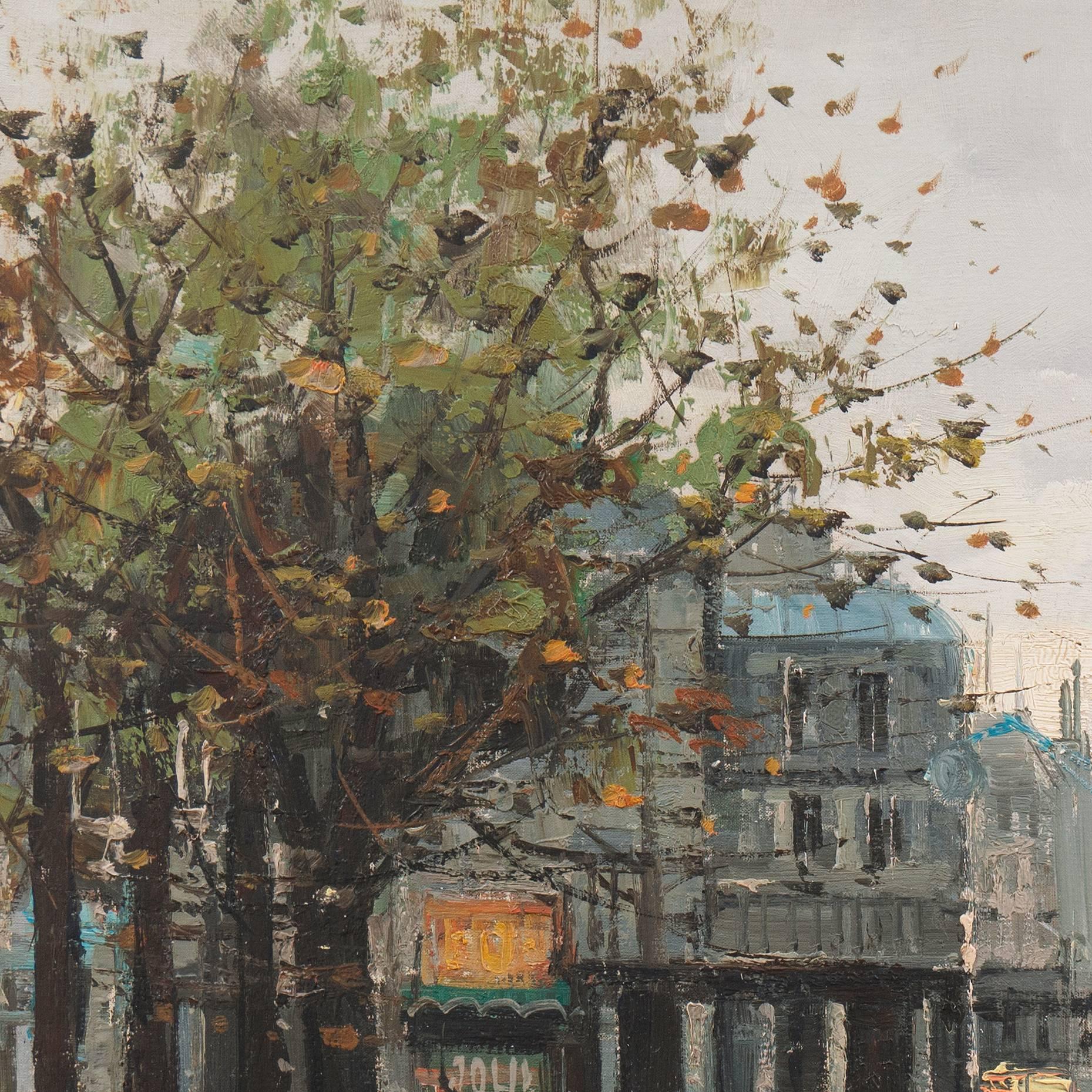 'Paris in the Rain', Large French School Post-Impressionist oil For Sale 3