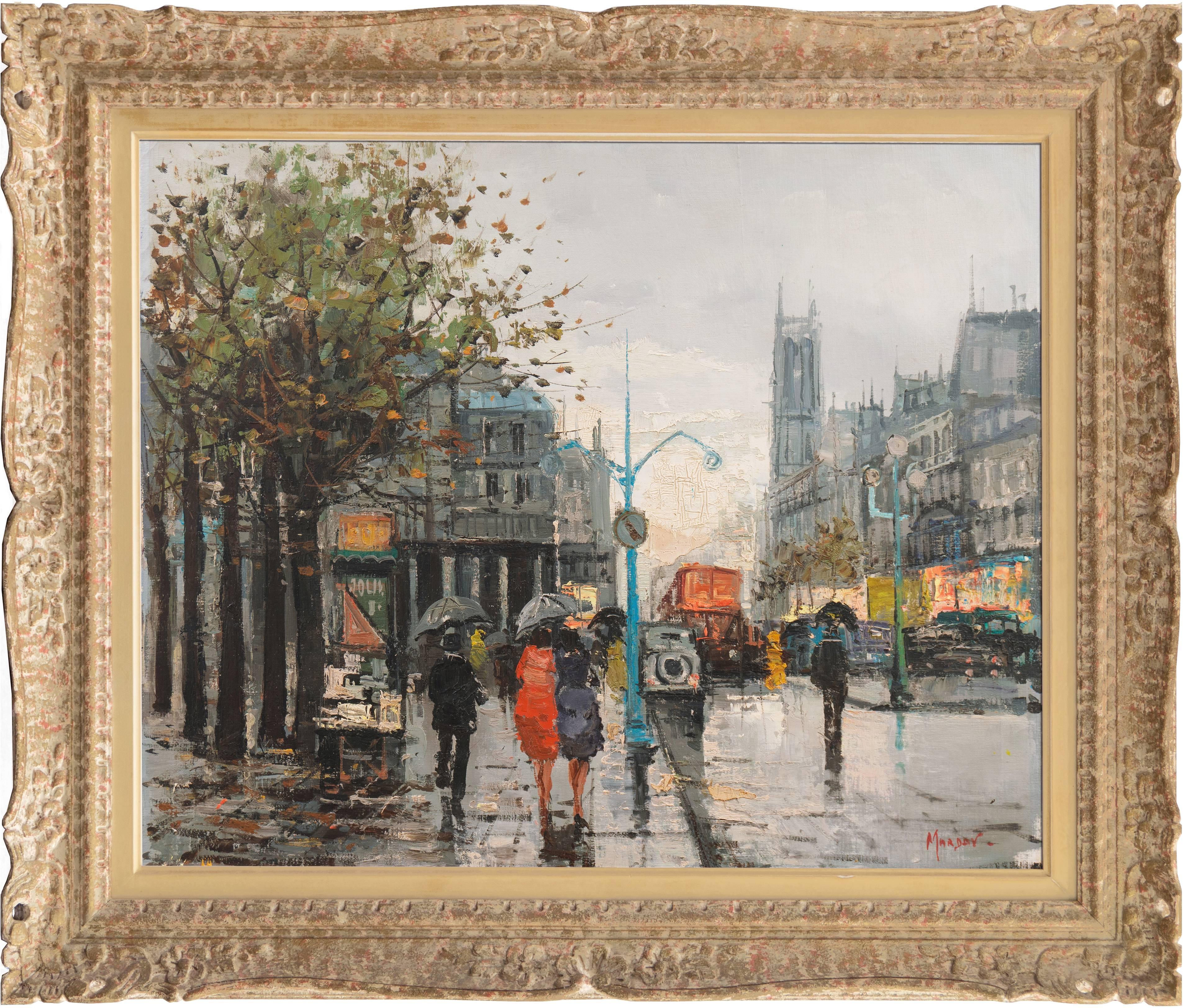 Marda Landscape Painting - 'Paris in the Rain', Large French School Post-Impressionist oil