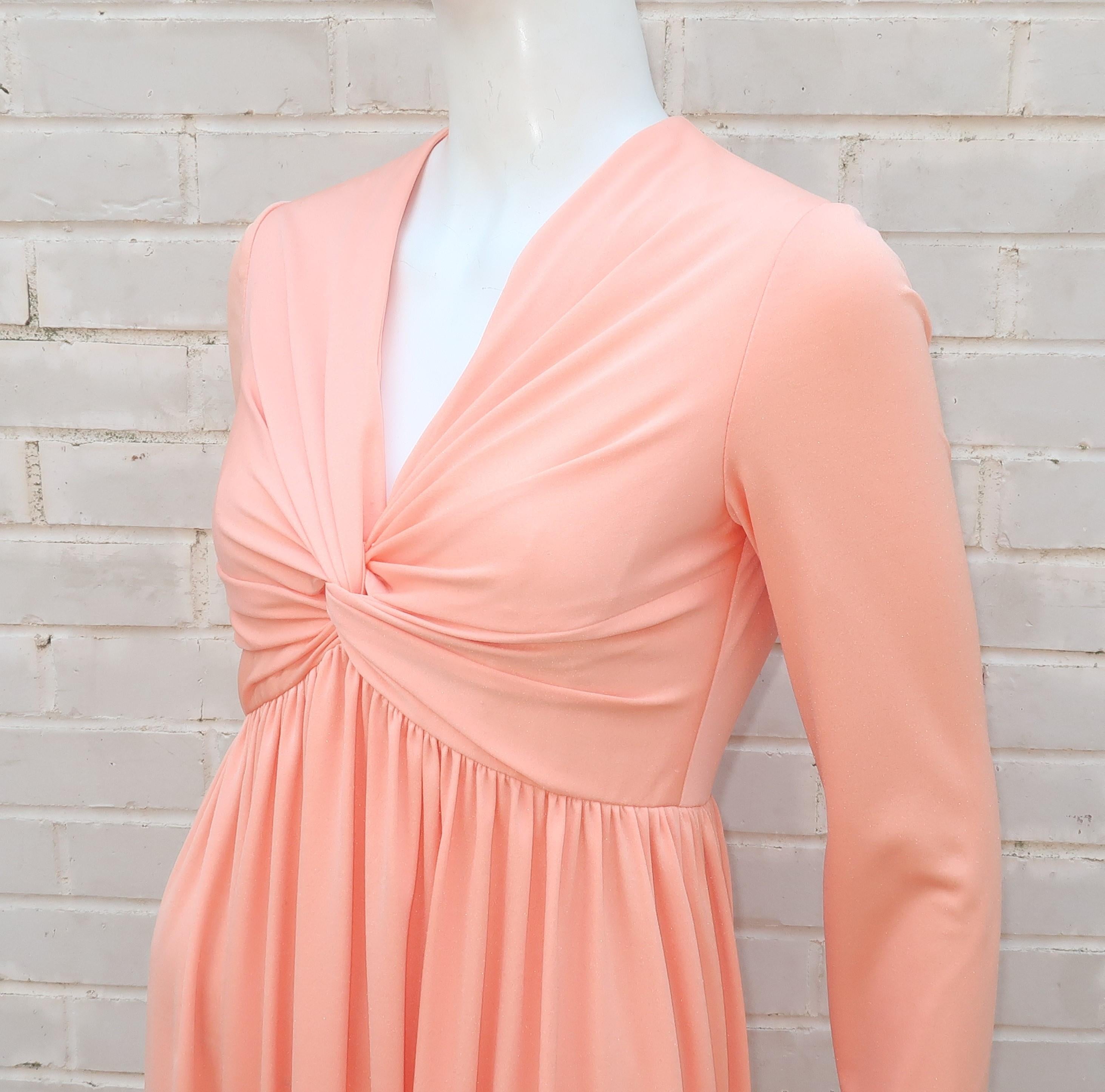 Pink Mardi Gras Peach Jersey Maxi Evening Dress, C.1970 For Sale