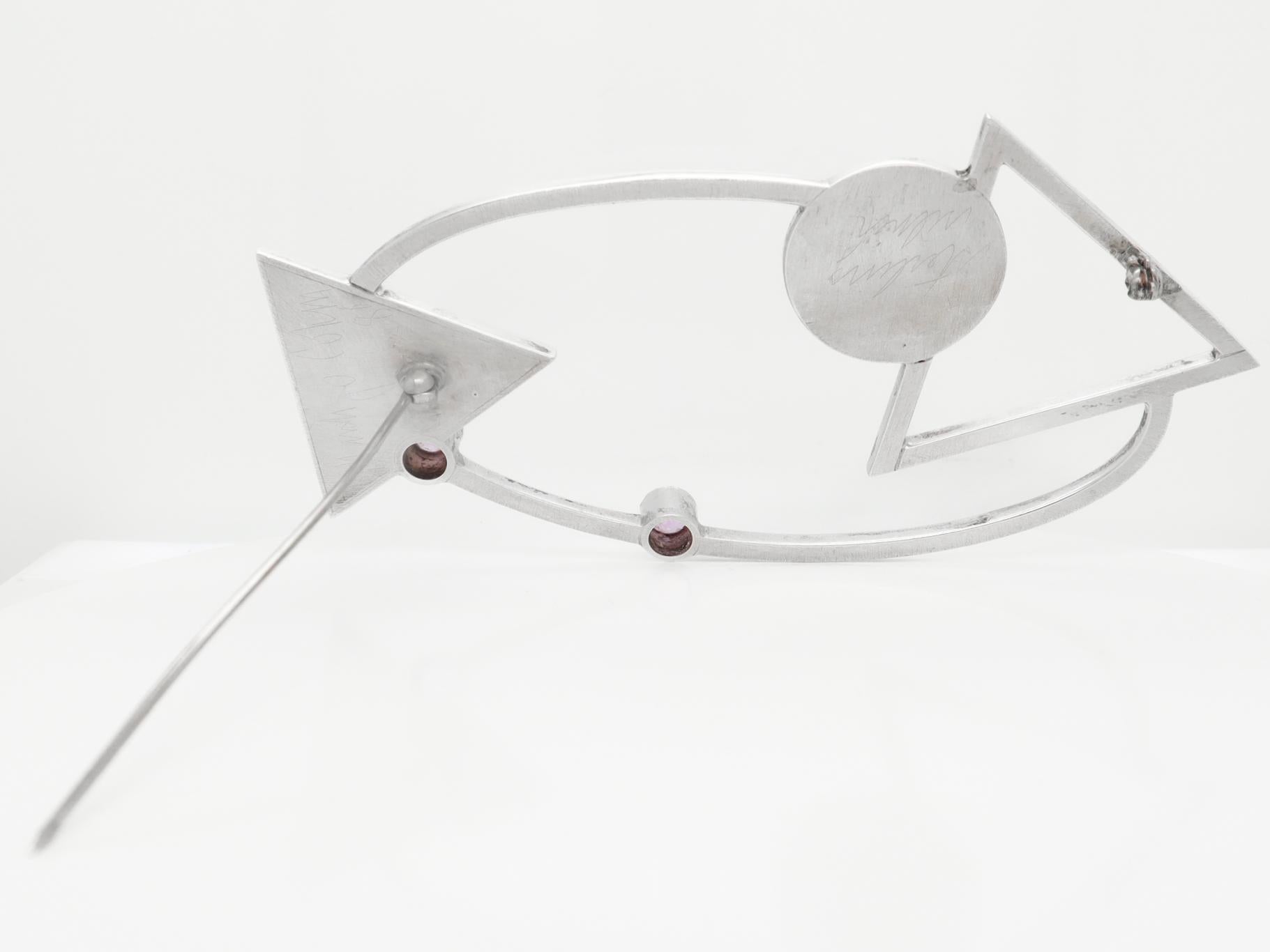 Mardi Jo Cohen 1980's Modernist Sterling Silver & Gemstone Brooch or Pin For Sale 5