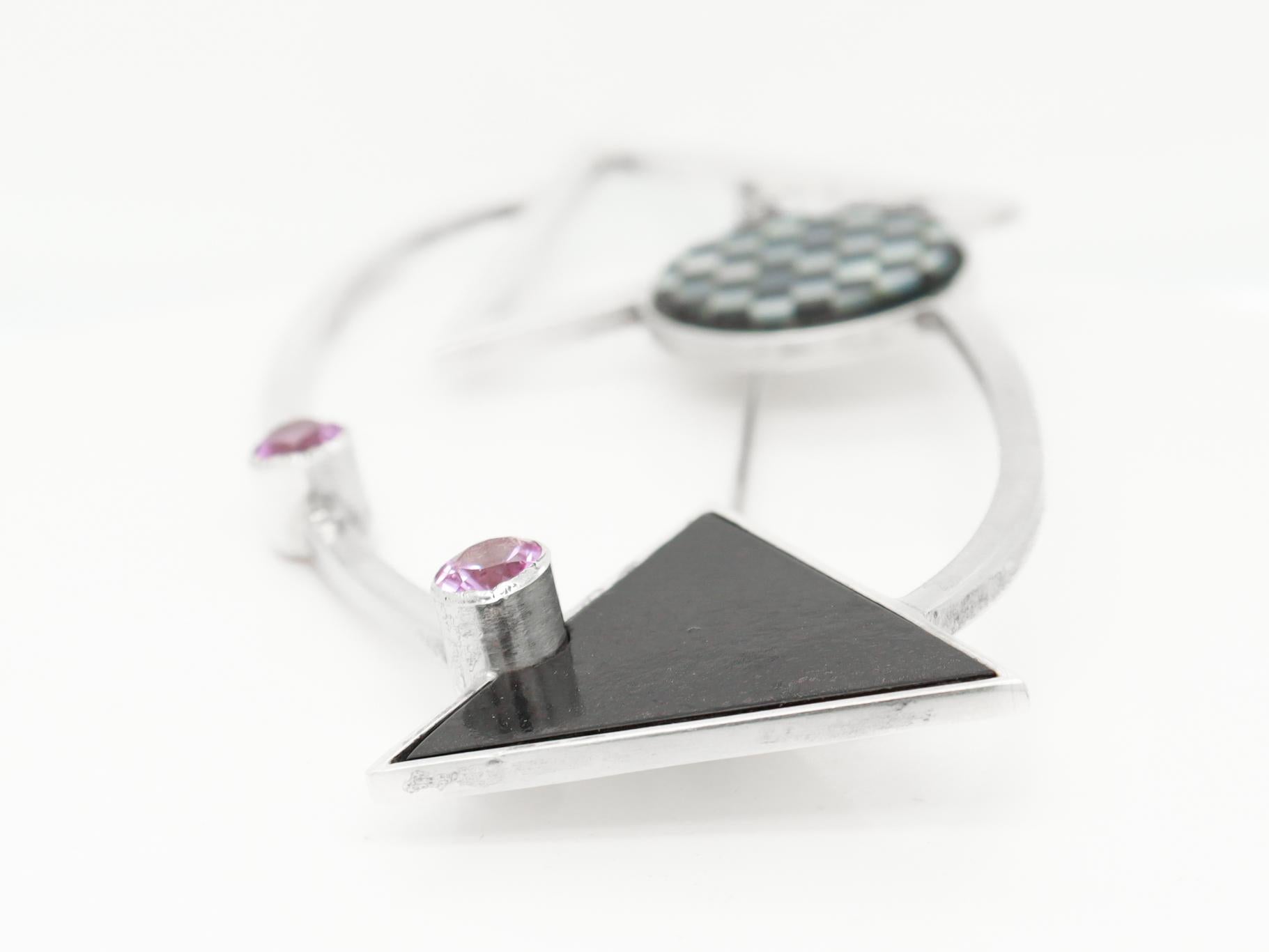 Mardi Jo Cohen 1980's Modernist Sterling Silver & Gemstone Brooch or Pin For Sale 9