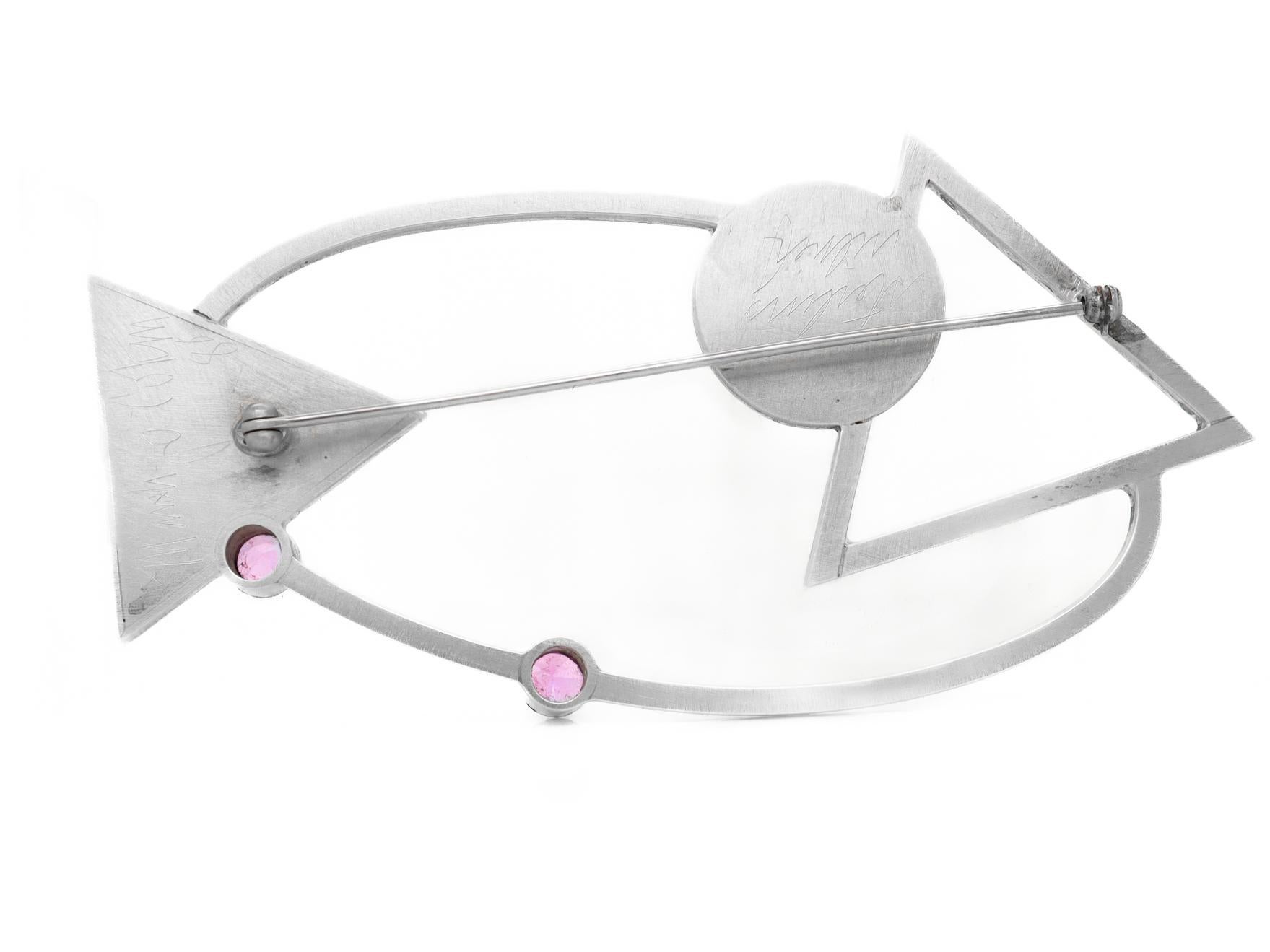 Mardi Jo Cohen 1980's Modernist Sterling Silver & Gemstone Brooch or Pin For Sale 4