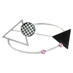 Mardi Jo Cohen 1980's Modernist Sterling Silver & Gemstone Brooch or Pin