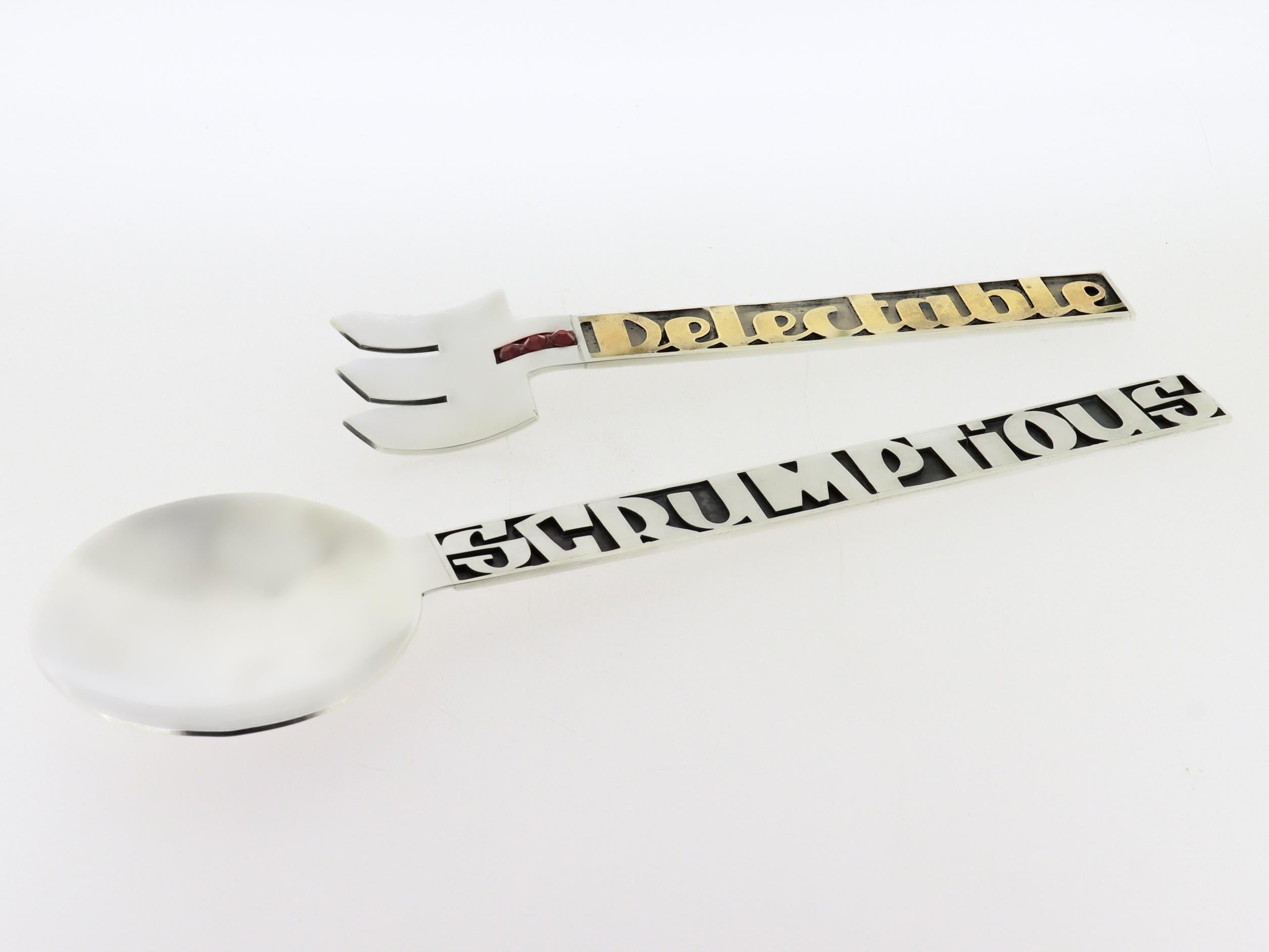 Modern Mardi Jo Cohen Sterling Silver 'Delectable' Fork and 'Scrumptious' Serving Spoon For Sale