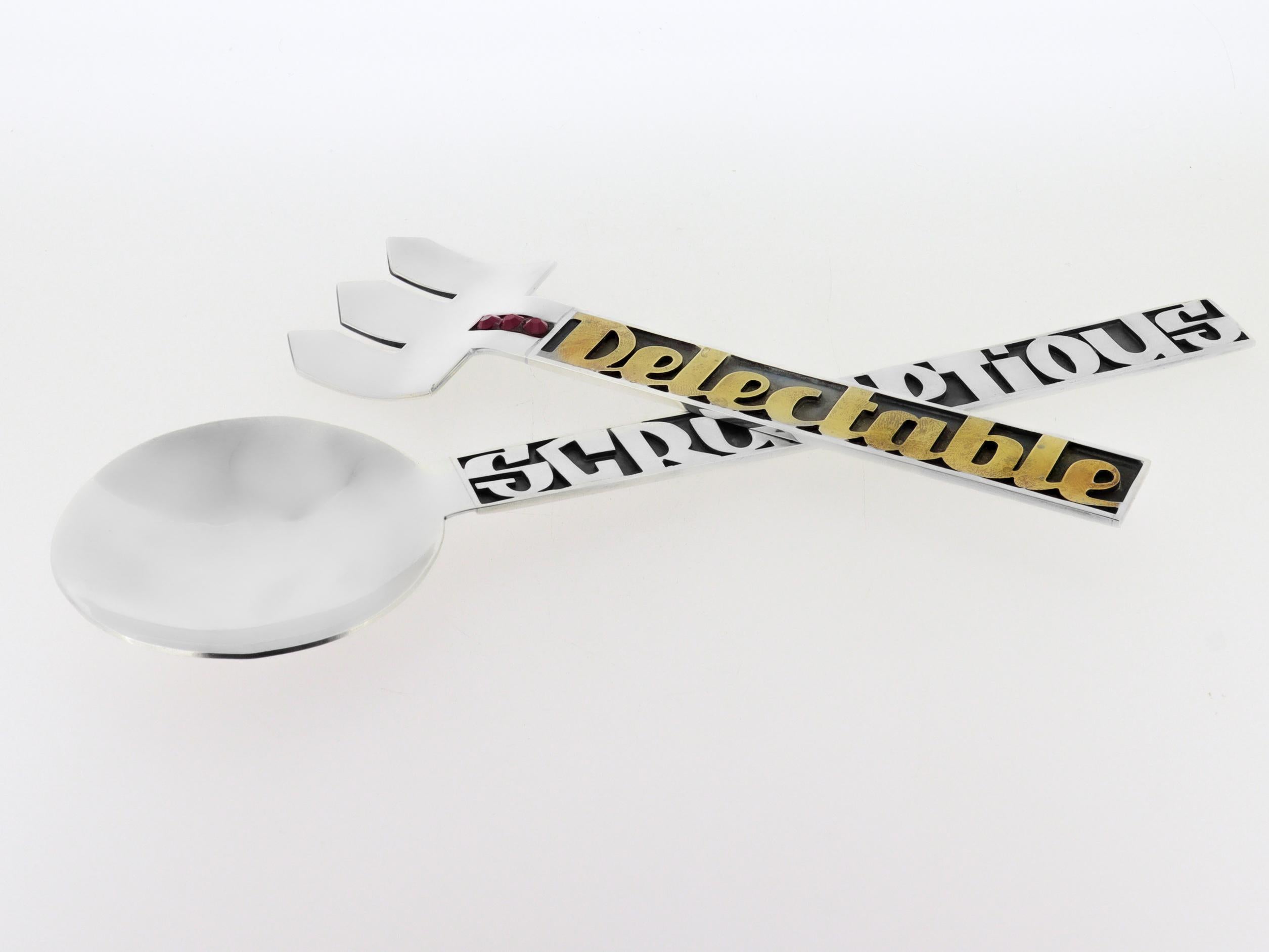 American Mardi Jo Cohen Sterling Silver 'Delectable' Fork and 'Scrumptious' Serving Spoon For Sale
