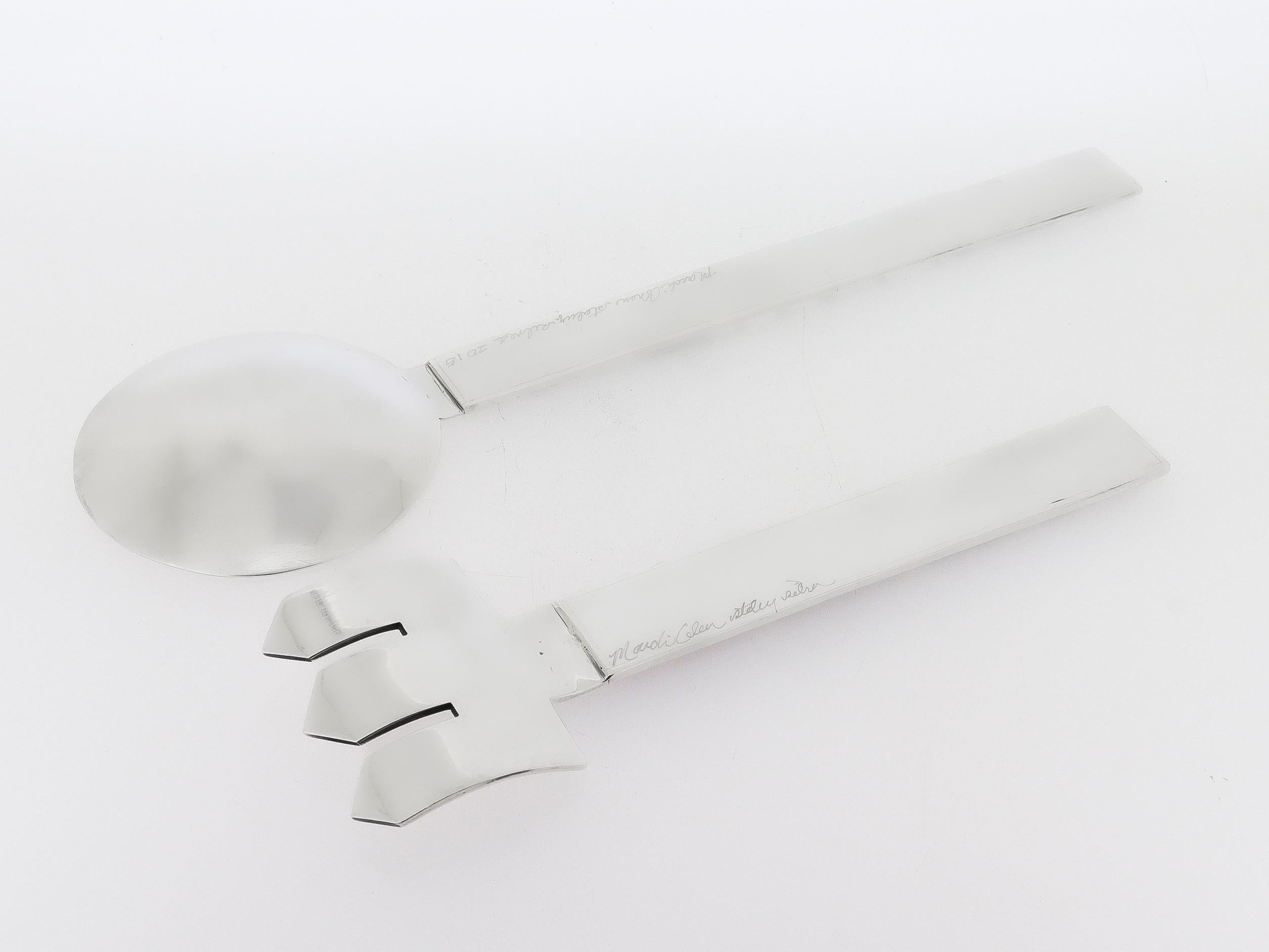 Contemporary Mardi Jo Cohen Sterling Silver 'Delectable' Fork and 'Scrumptious' Serving Spoon For Sale