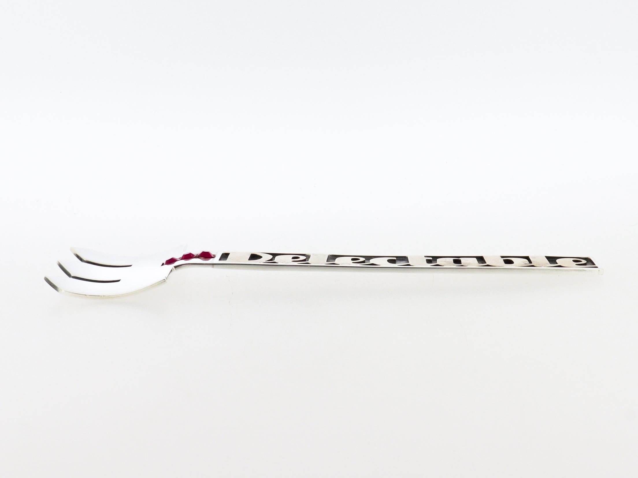 Mardi Jo Cohen Sterling Silver 'Delectable' Fork and 'Scrumptious' Serving Spoon For Sale 3