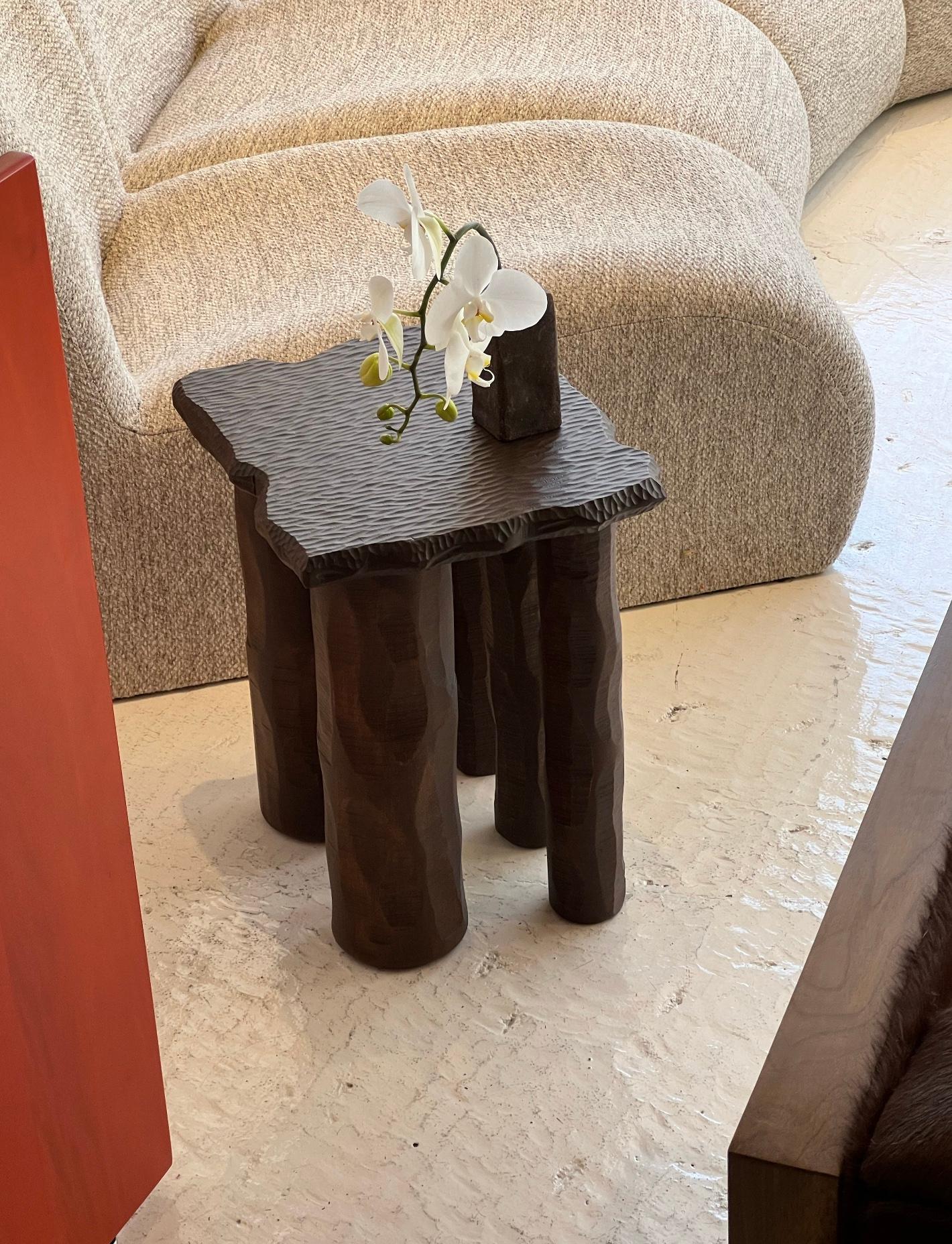 Mare Hand-carved Wooden Side Table For Sale 1