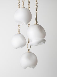 Marea Four-Pendant Chandelier: Satin Brass/White Glass by Avram Rusu Studio