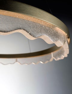 Marea, Modern Pendant Lamp, Brushed Gold, Pulegoso Transparent Murano Glass