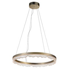 Marea, Modern Pendant Lamp, Brushed Gold, Pulegoso Transparent Murano Glass