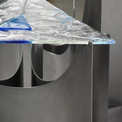 "Marea" murano glass and steel coffee table set by William Mulas