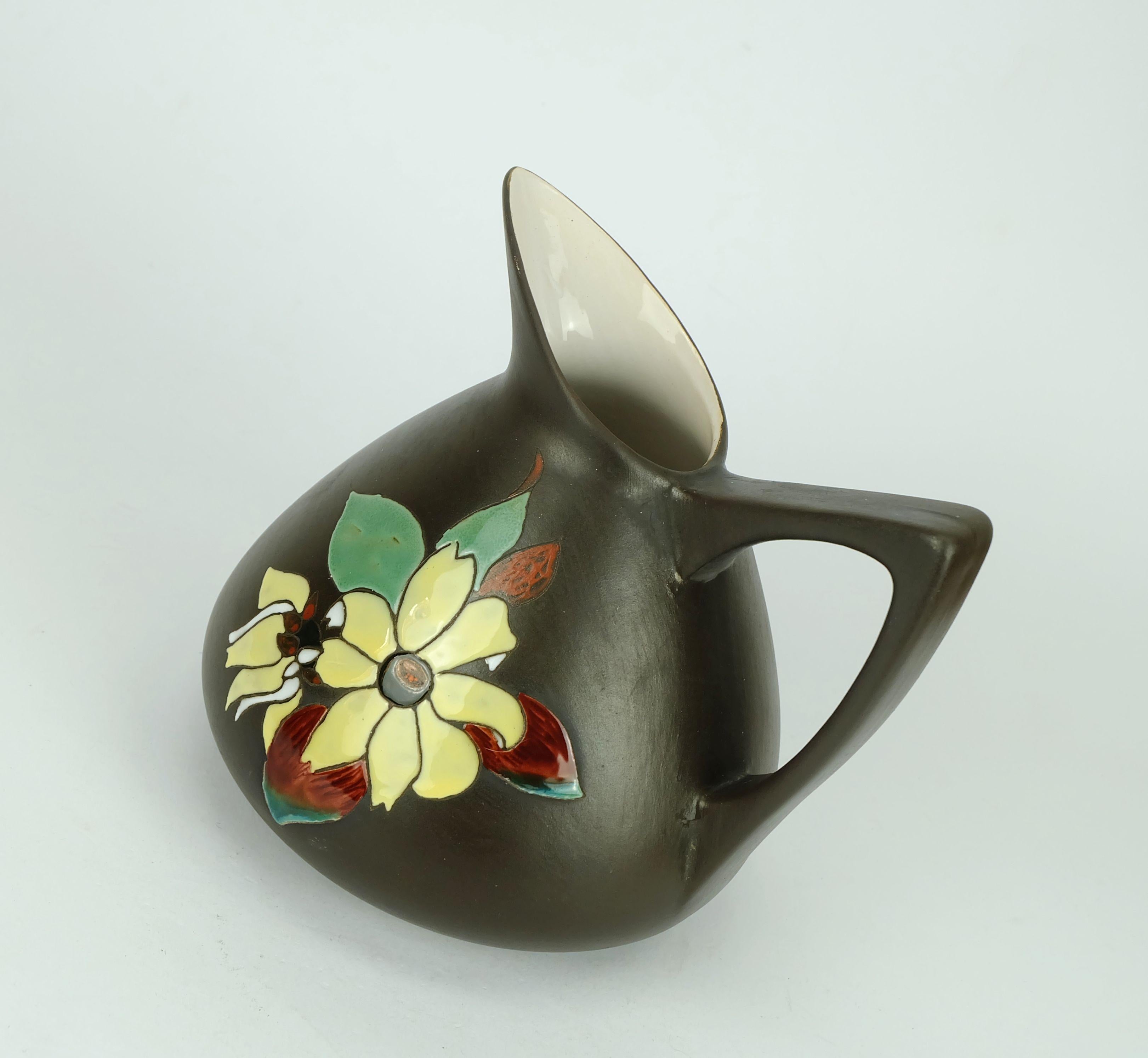 Mid-Century Modern marei keramik mid century 1950s VASE with floral decor model 48 19 For Sale