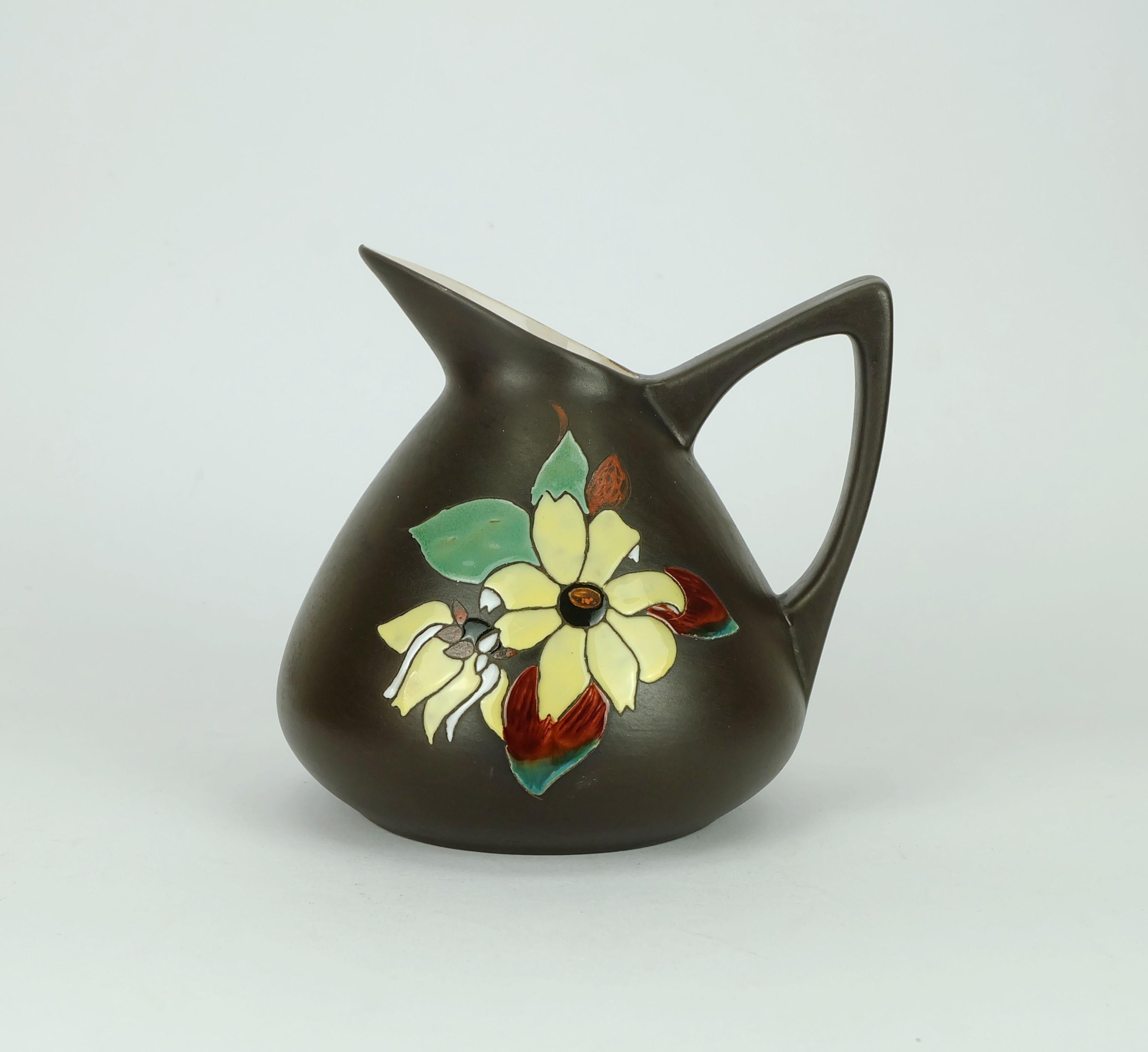 Ceramic marei keramik mid century 1950s VASE with floral decor model 48 19 For Sale