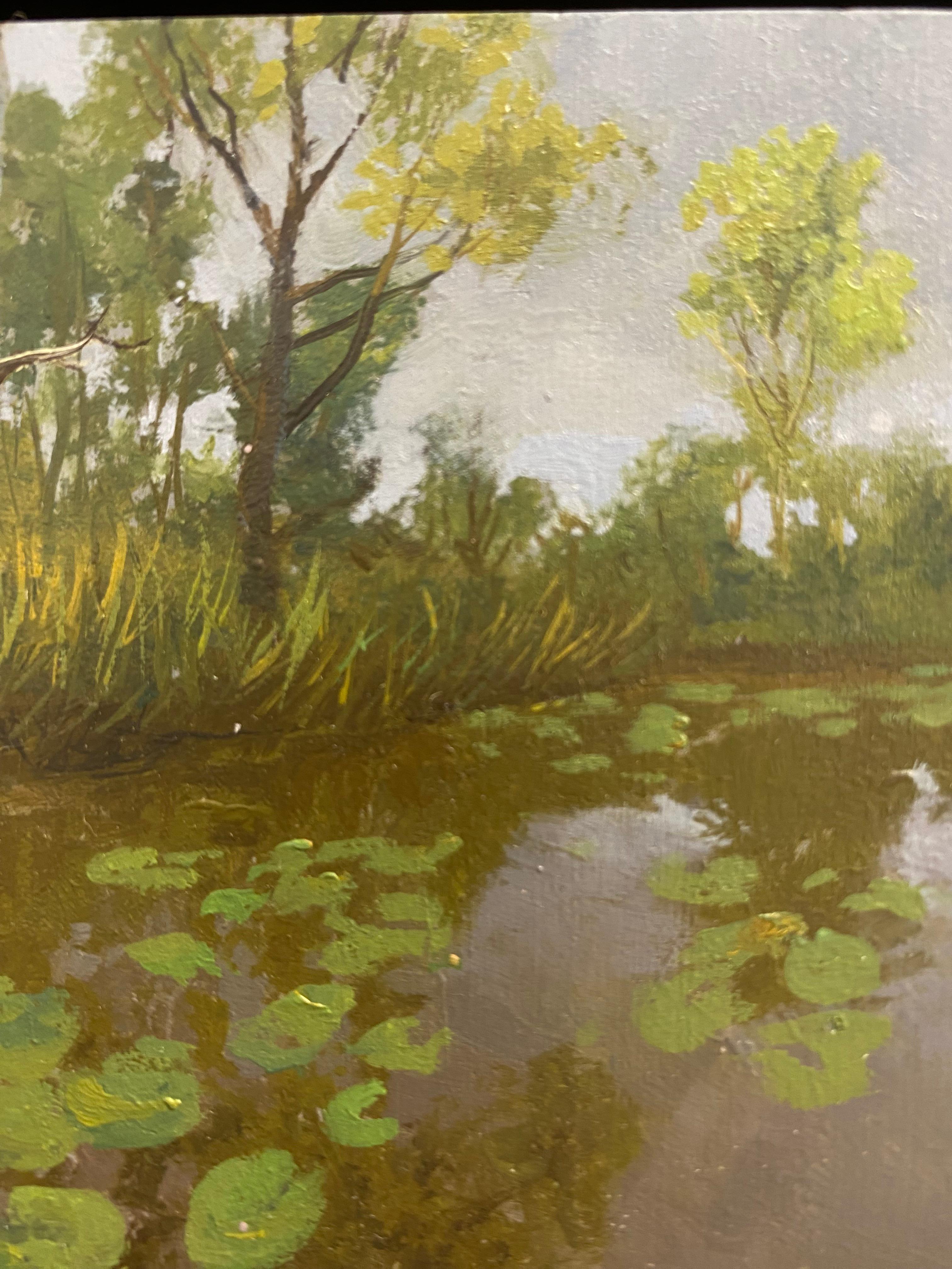 Sobre el agua - Paisaje contemporáneo del siglo XXI Pintura de un paisaje - Landscape Painting Marrón de Marein Konijn