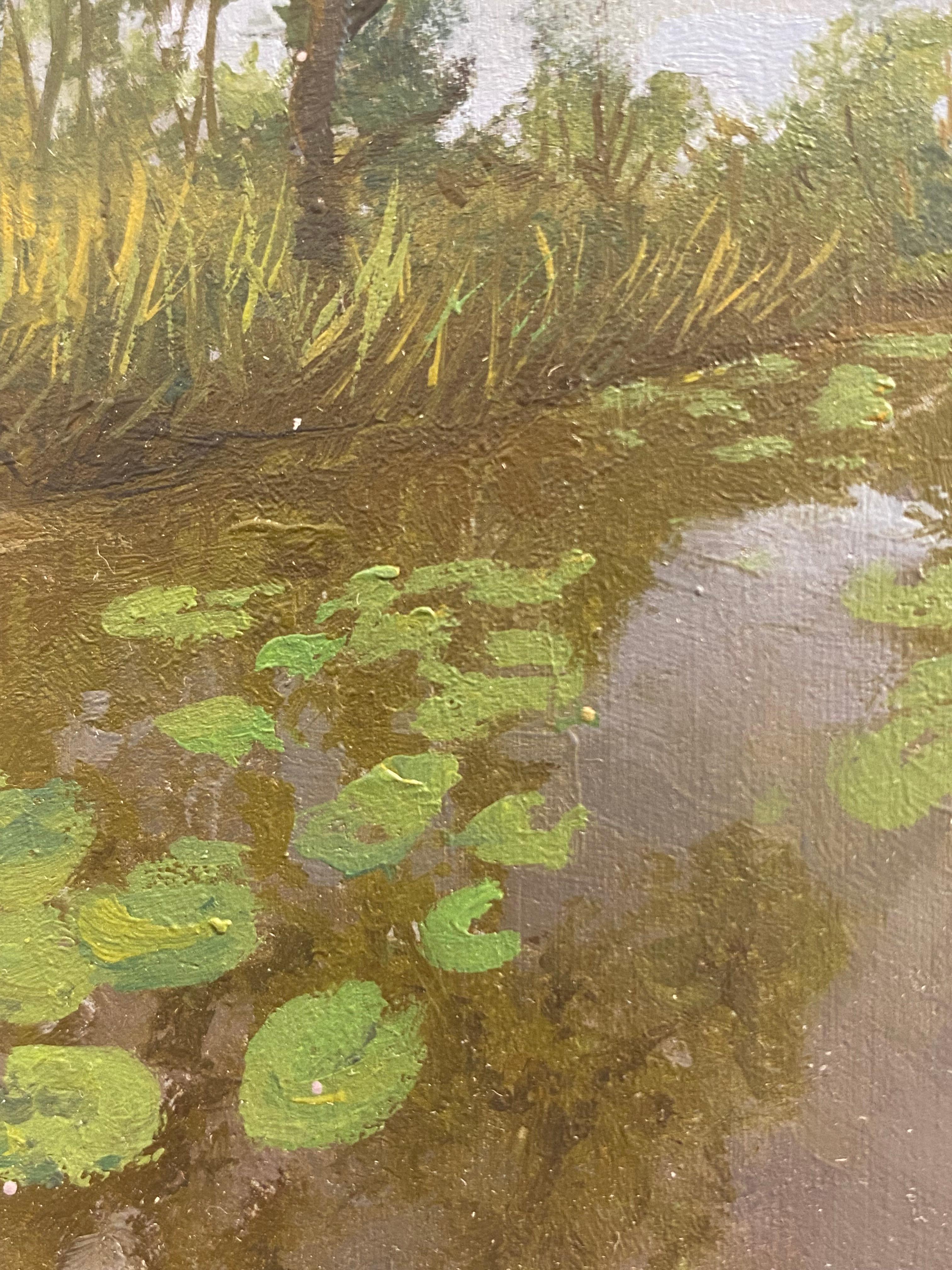 Sobre el agua - Paisaje contemporáneo del siglo XXI Pintura de un paisaje en venta 1