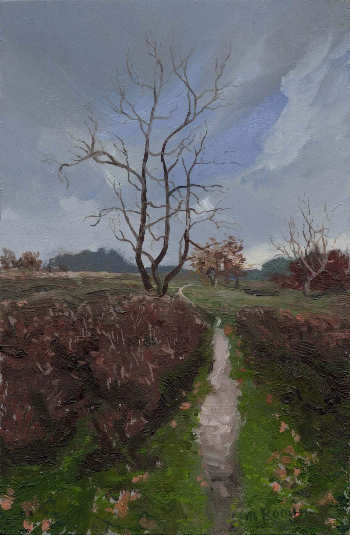 Marein Konijn Landscape Painting - Walk on Sunday - 21st century Contemporary landscape Painting of the Heath