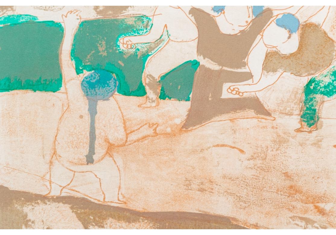 Marek Halter (Poland, B. 1936) Figural Abstract In Brown & Green In Distressed Condition For Sale In Bridgeport, CT