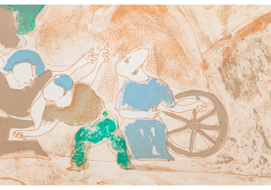 20th Century Marek Halter (Poland, B. 1936) Figural Abstract In Brown & Green For Sale